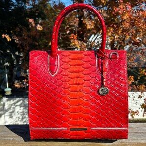 Brahmin Caroline Satchel in Brasilia Heat Red